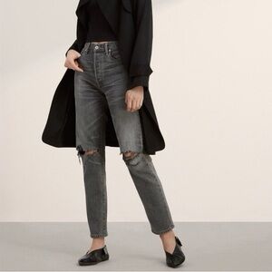 Citizens of Humanity Liya High Rise Classic Fit Crop Grey Sz 25 Distressed
